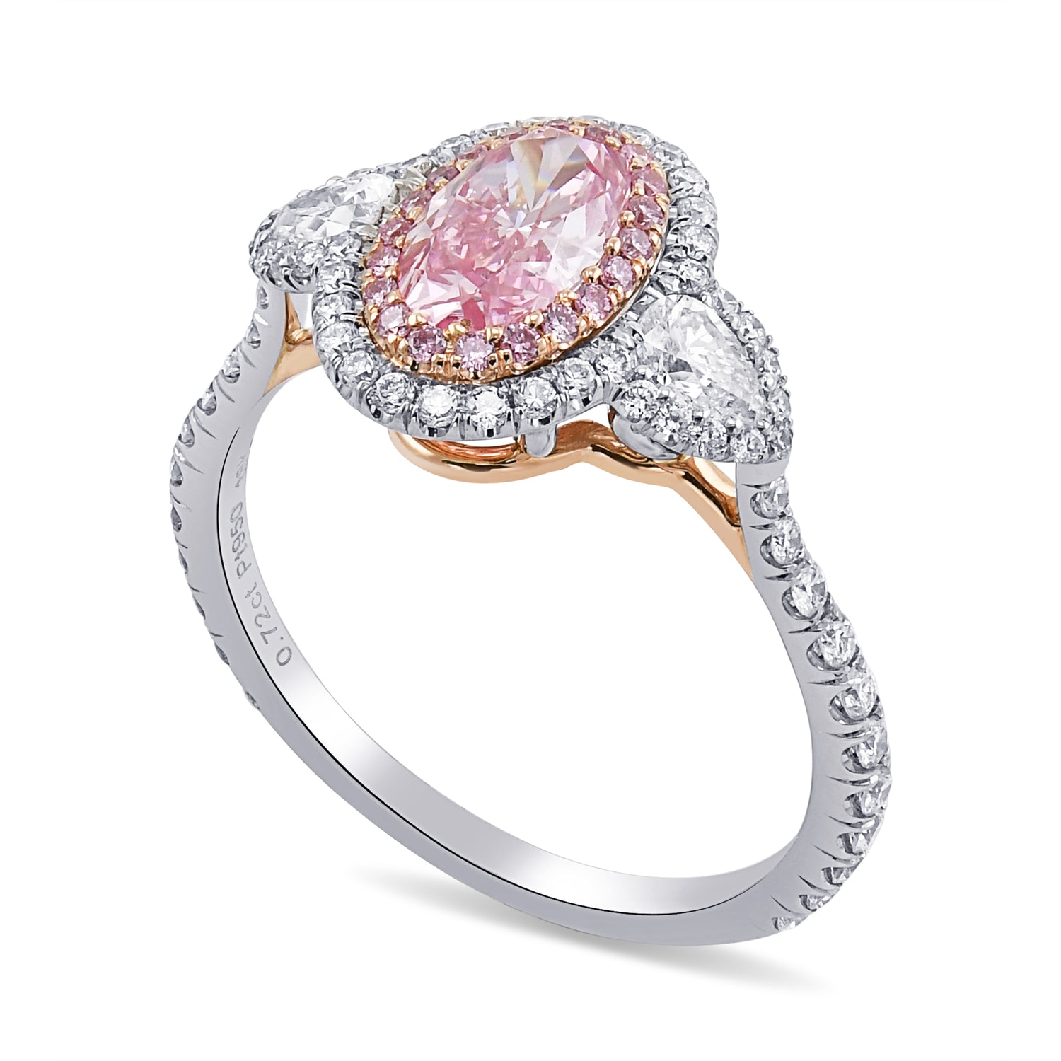 Extraordinary Argyle Fancy Intense Pink Oval Diamond Double Halo Ring