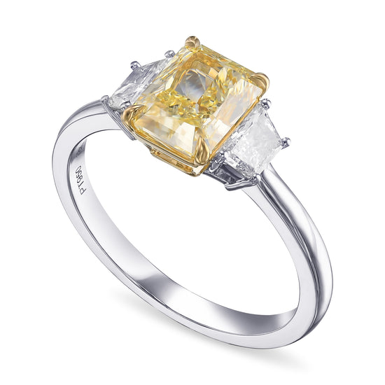 Fancy Yellow Radiant and Trapezoid 3 Stone Diamond Ring