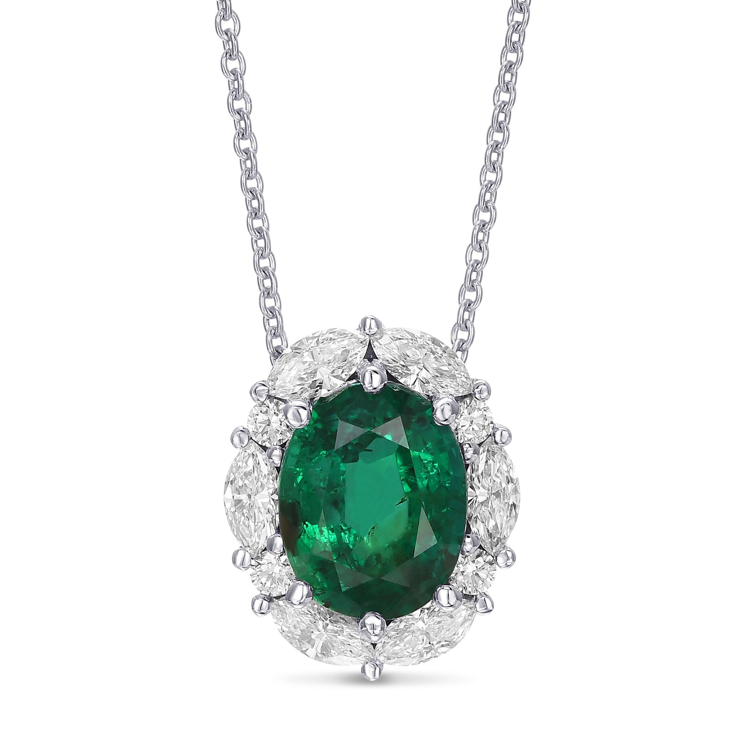 Extraordinary Oval Emerald and Diamond Halo Pendant
