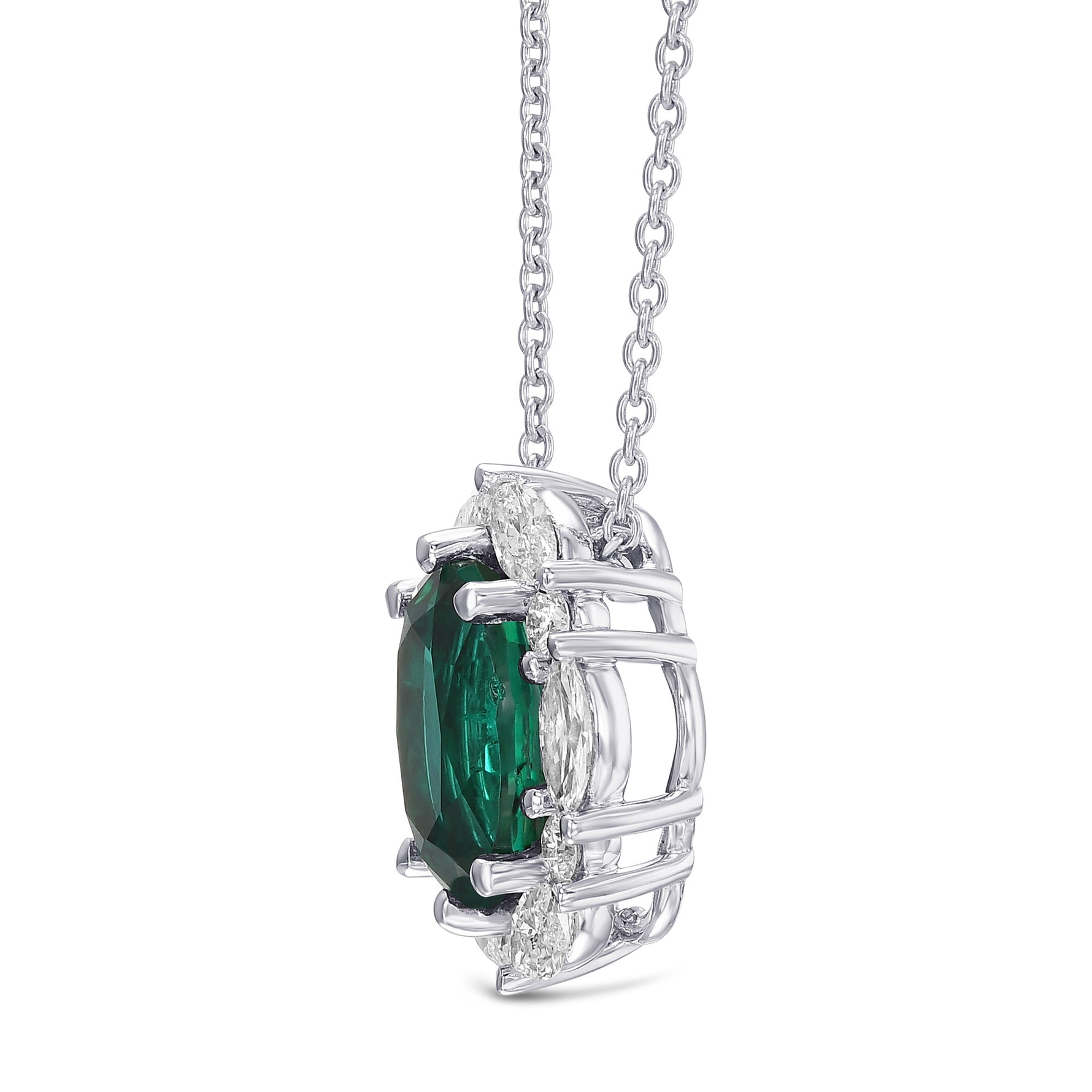 Extraordinary Oval Emerald and Diamond Halo Pendant