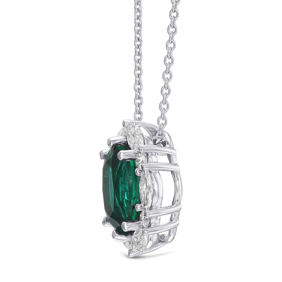 Extraordinary Oval Emerald and Diamond Halo Pendant