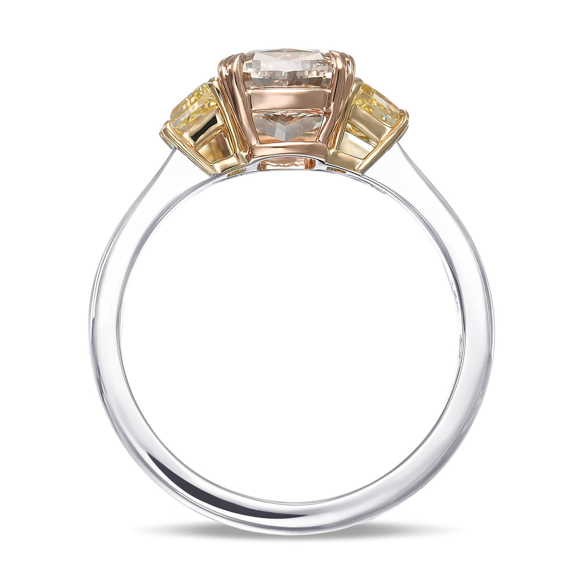 Fancy Brown Cushion & Fancy Intense Yellow Trapezoid 3 Stone Diamond Ring