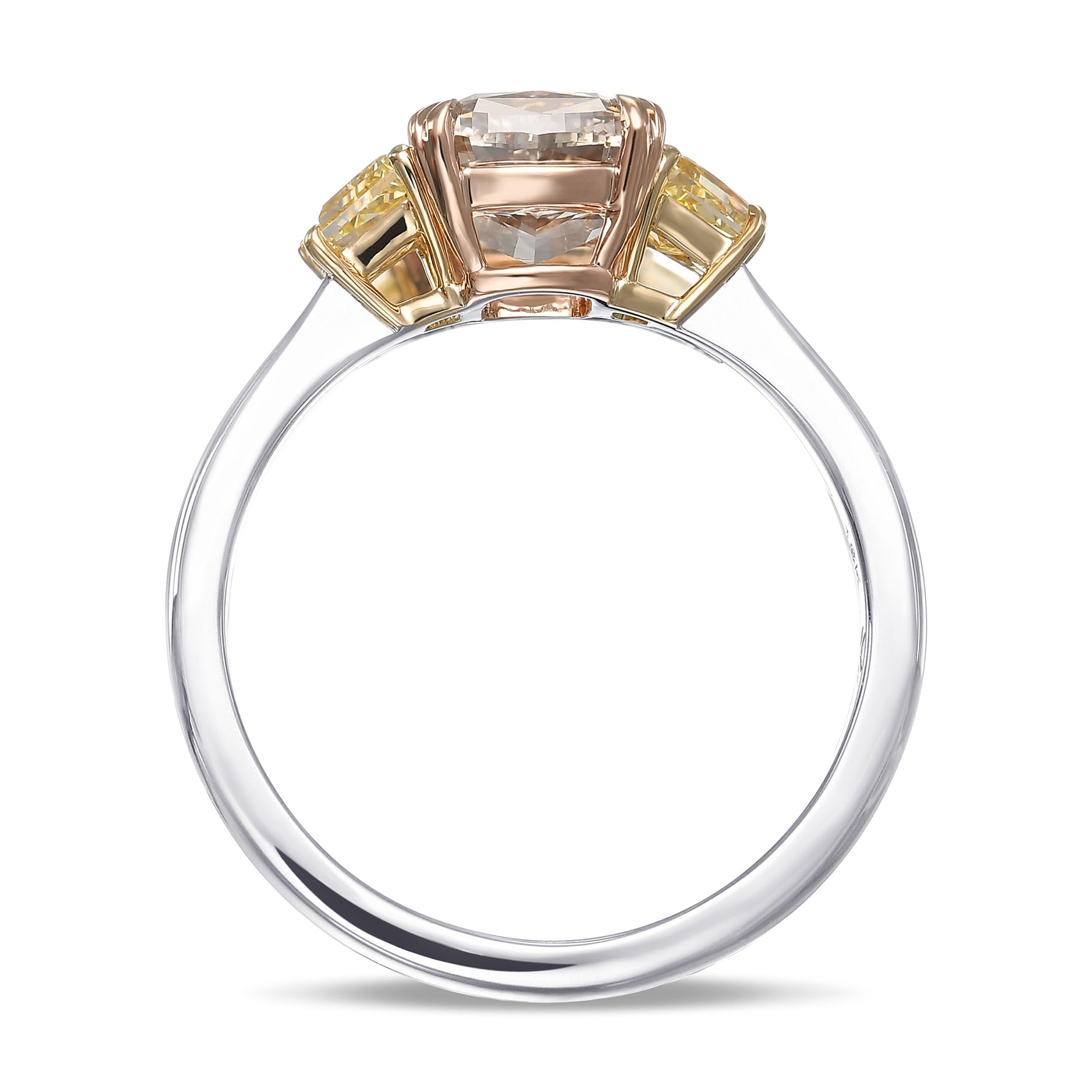 Fancy Brown Cushion & Fancy Intense Yellow Trapezoid 3 Stone Diamond Ring