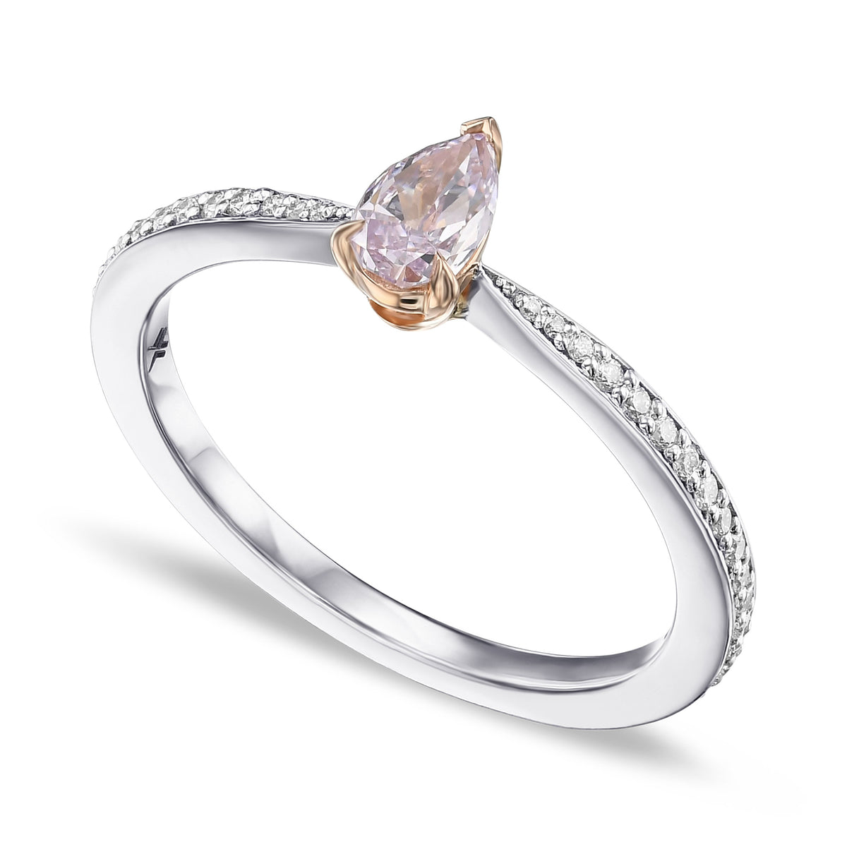 Fancy Light Pinkish Purple Pear Solitaire & Pave Diamond Ring 