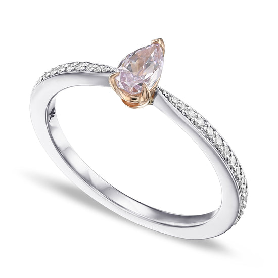 Fancy Light Pinkish Purple Pear Solitaire & Pave Diamond Ring 