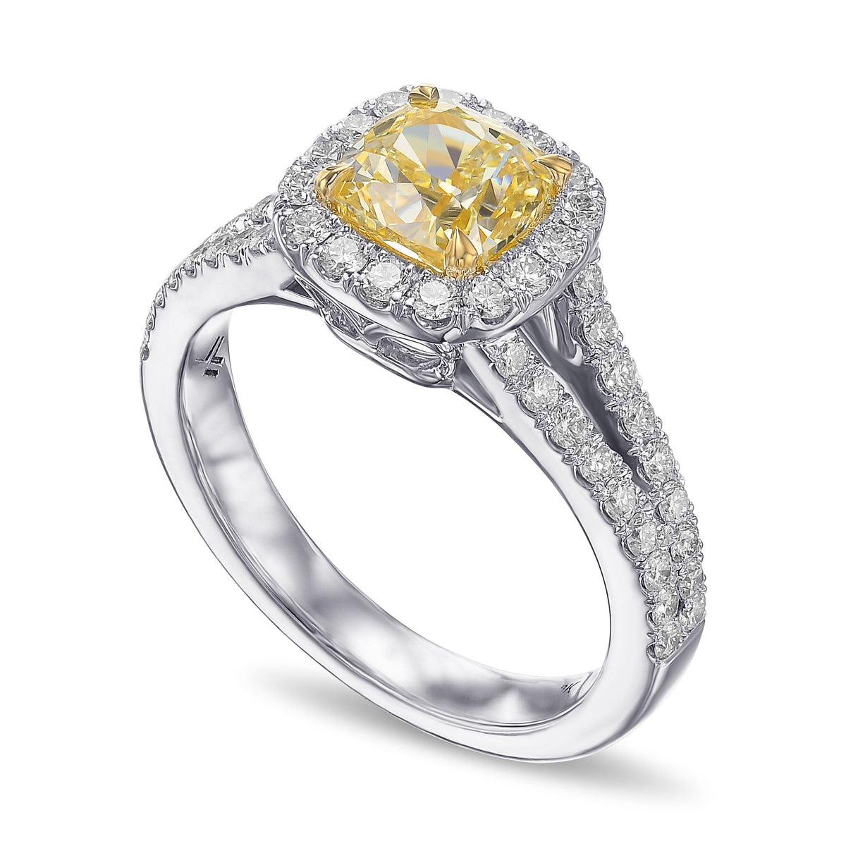 Fancy Yellow Cushion Halo Diamond Ring