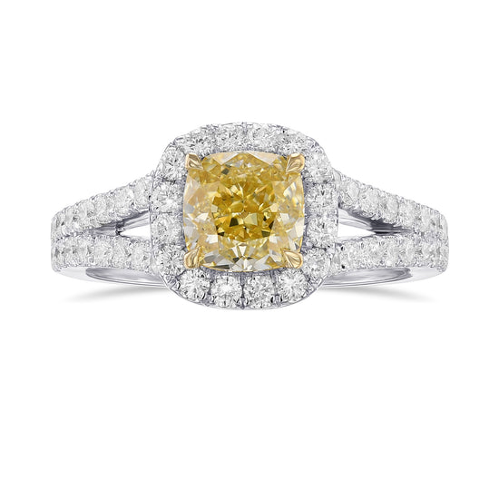 Fancy Yellow Cushion Halo Diamond Ring