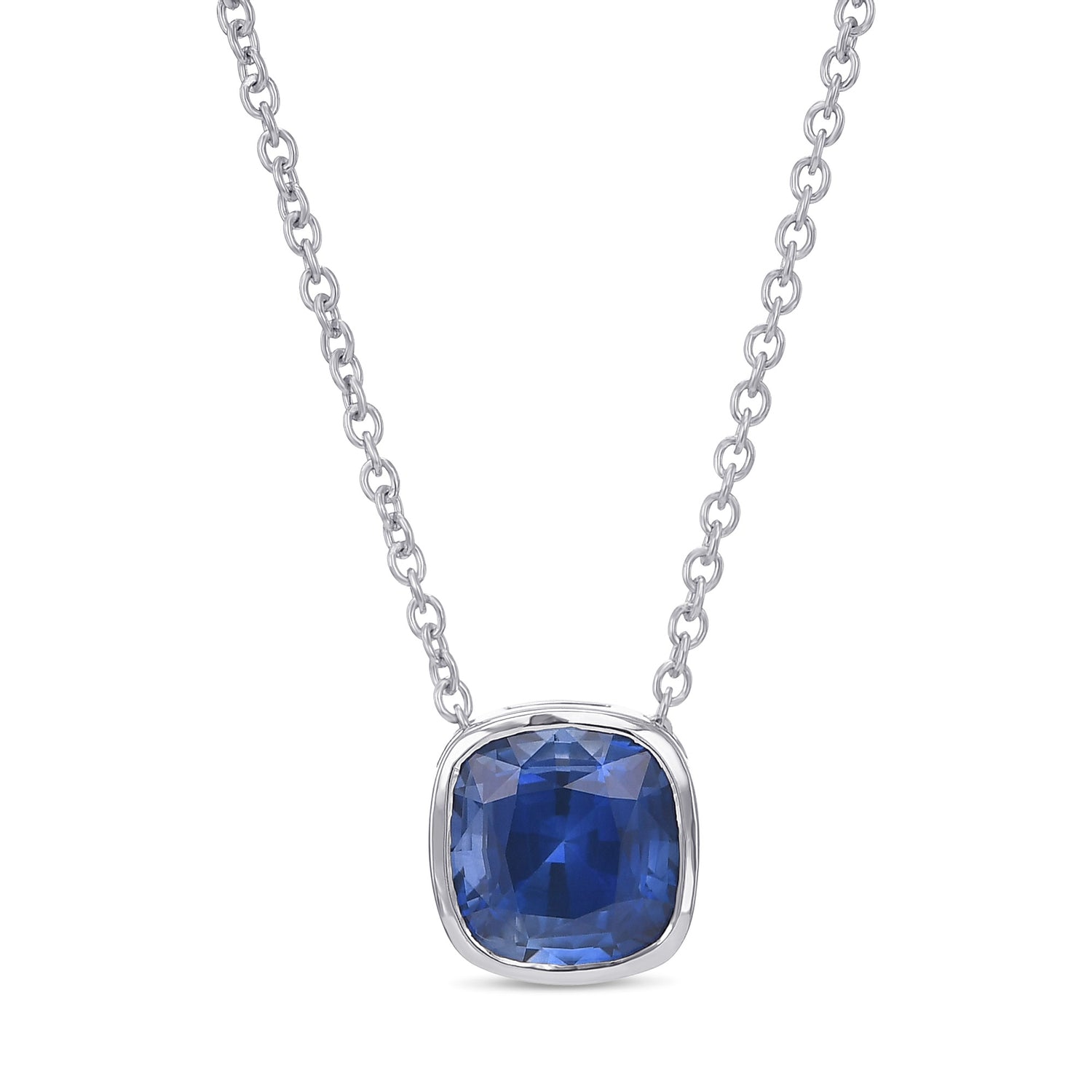 Cushion Blue Sapphire Solitaire Pendant