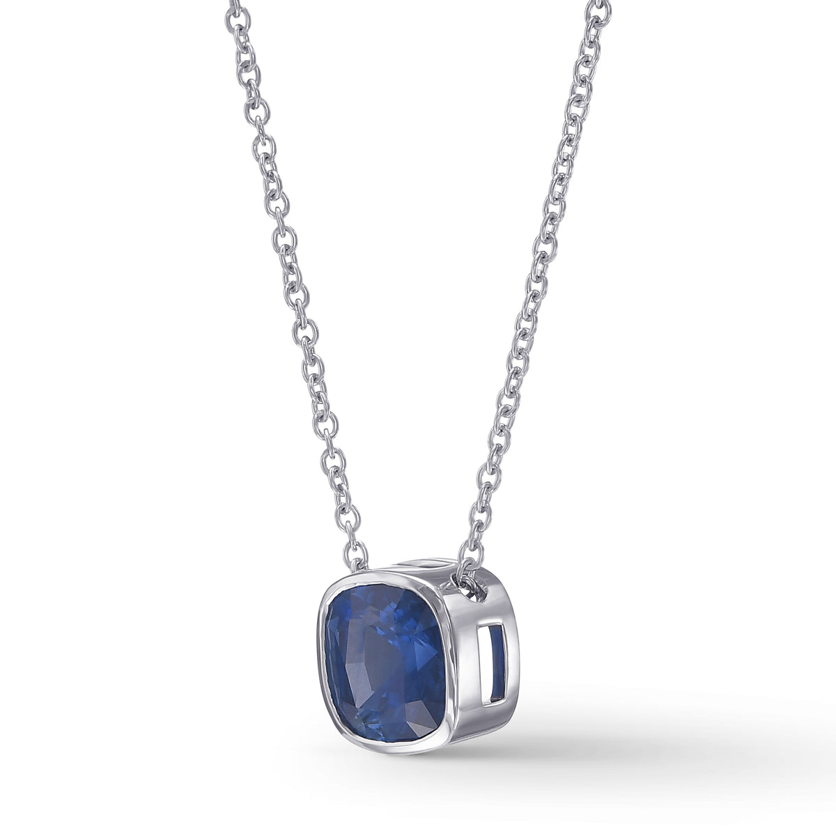 Cushion Blue Sapphire Solitaire Pendant