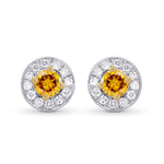  Fancy Vivid Orange Yellow & White Pave Halo Diamond Earrings