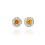 Fancy Vivid Orange Yellow & White Millgrain Pave Diamond Earrings 