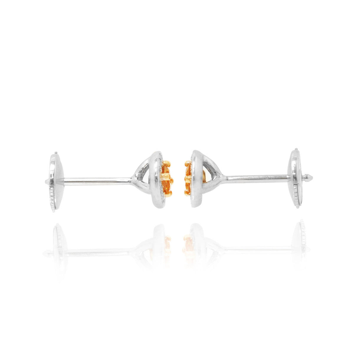 Fancy Vivid Orange Yellow & White Millgrain Pave Diamond Earrings 
