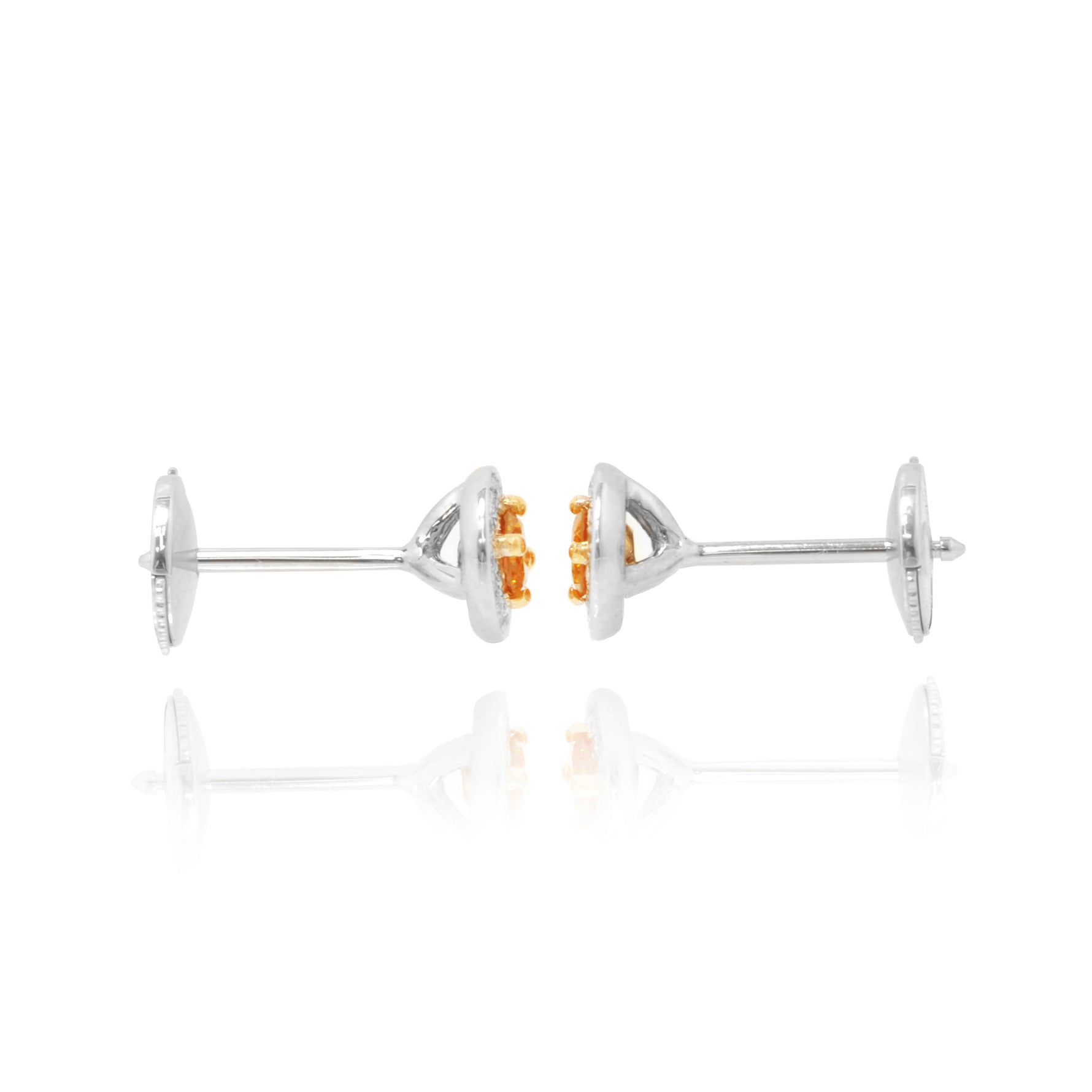 Fancy Vivid Orange Yellow & White Millgrain Pave Diamond Earrings 