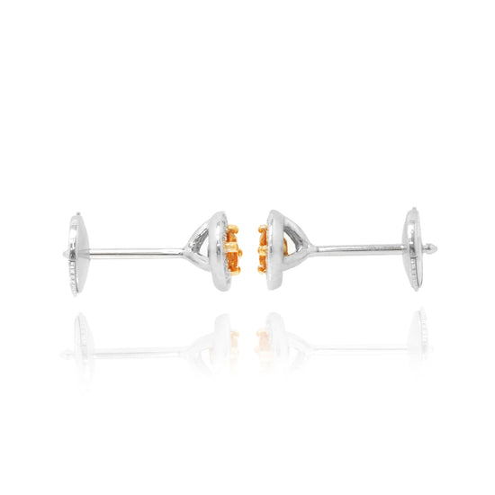 Fancy Vivid Orange Yellow & White Millgrain Pave Diamond Earrings 