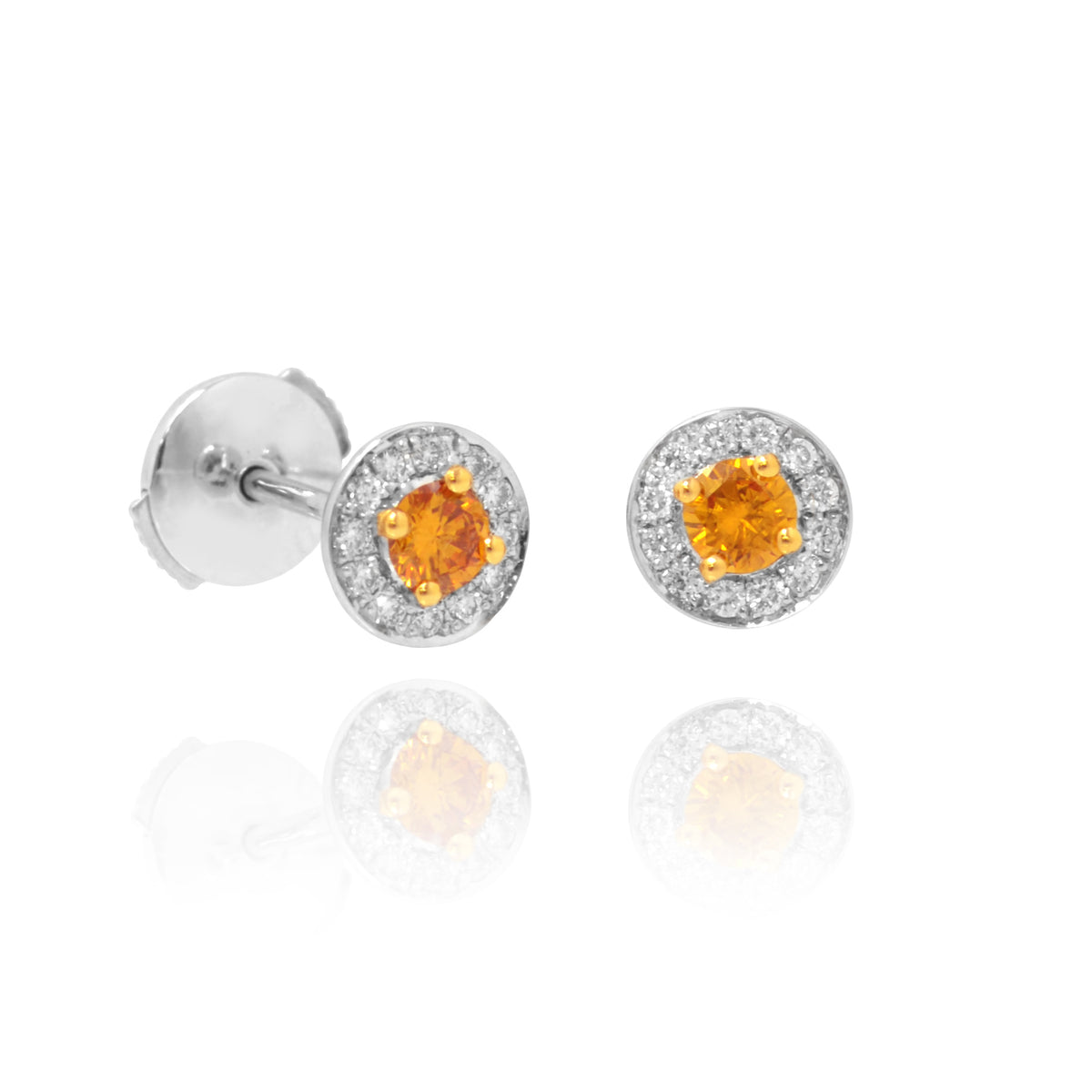 Fancy Vivid Orange Yellow & White Millgrain Pave Diamond Earrings 