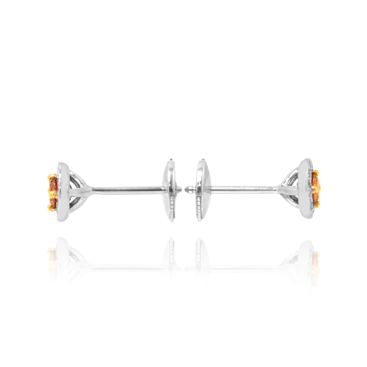 Fancy Vivid Orange Yellow & White Millgrain Pave Diamond Earrings 