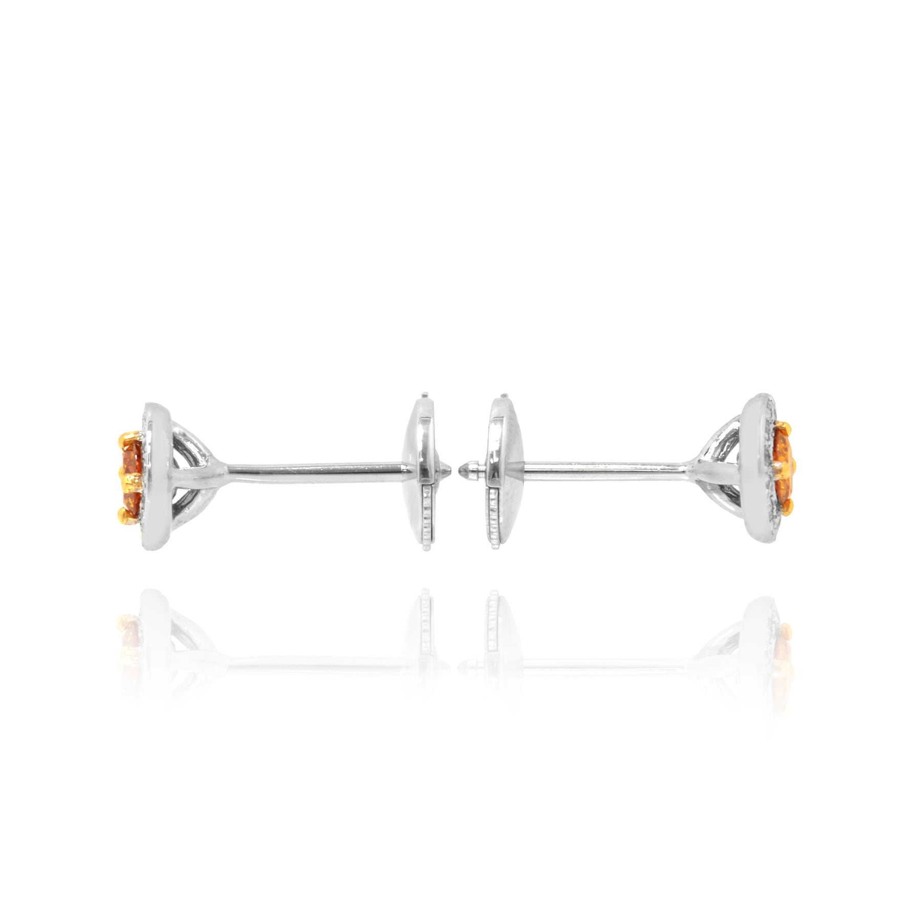 Fancy Vivid Orange Yellow & White Millgrain Pave Diamond Earrings 
