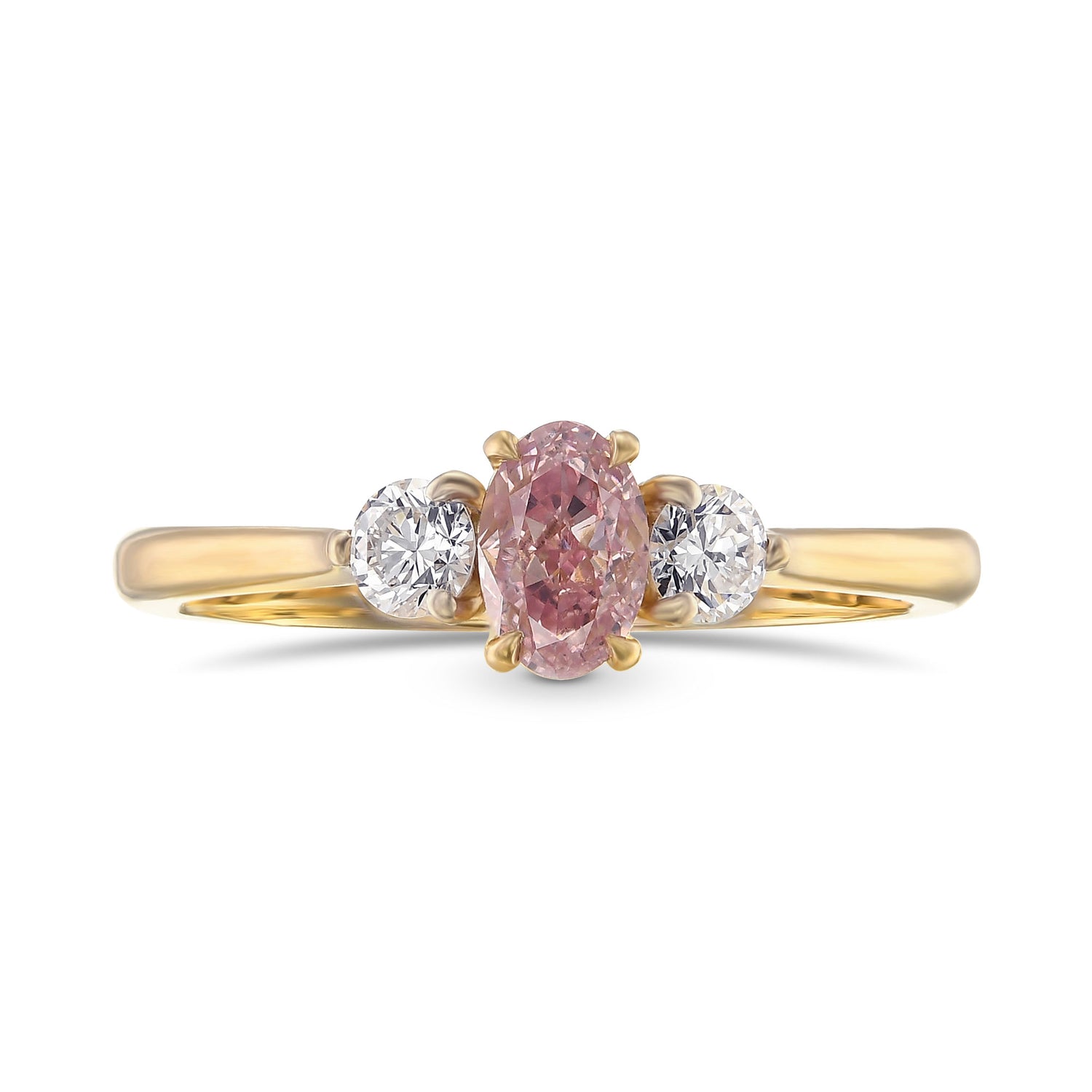 Fancy Intense Purplish Pink Oval and Round 3-stone Diamond Ring