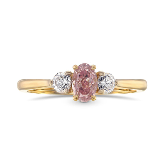 Fancy Intense Purplish Pink Oval and Round 3-stone Diamond Ring