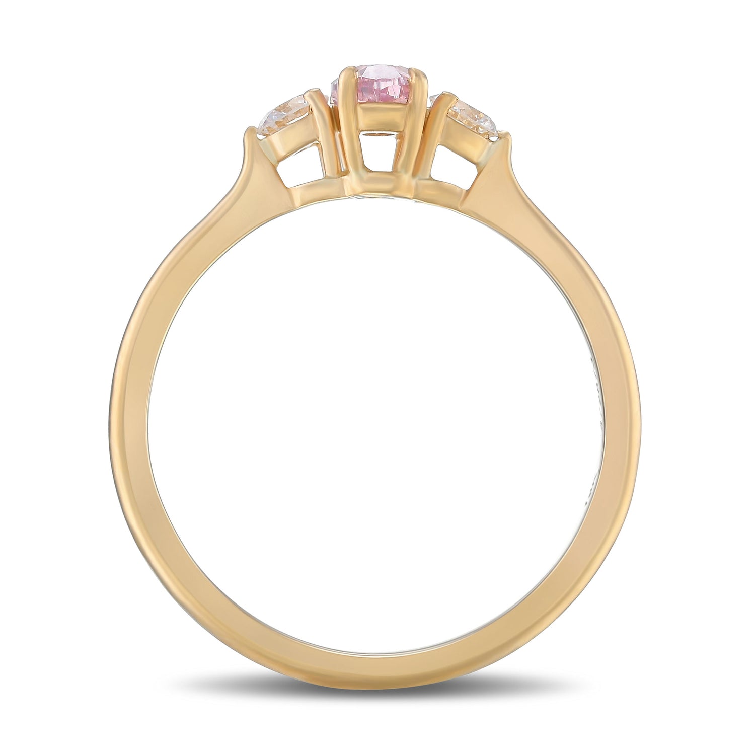 Fancy Intense Purplish Pink Oval and Round 3-stone Diamond Ring