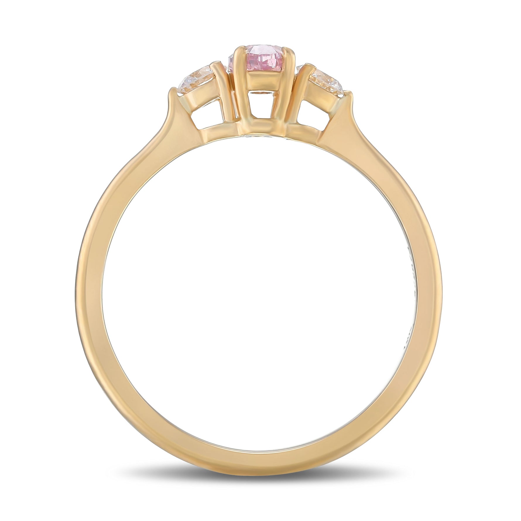 Fancy Intense Purplish Pink Oval and Round 3-stone Diamond Ring