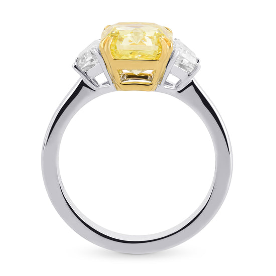 Fancy Intense Yellow Radiant & Trapezoid 3 Stone Diamond Ring
