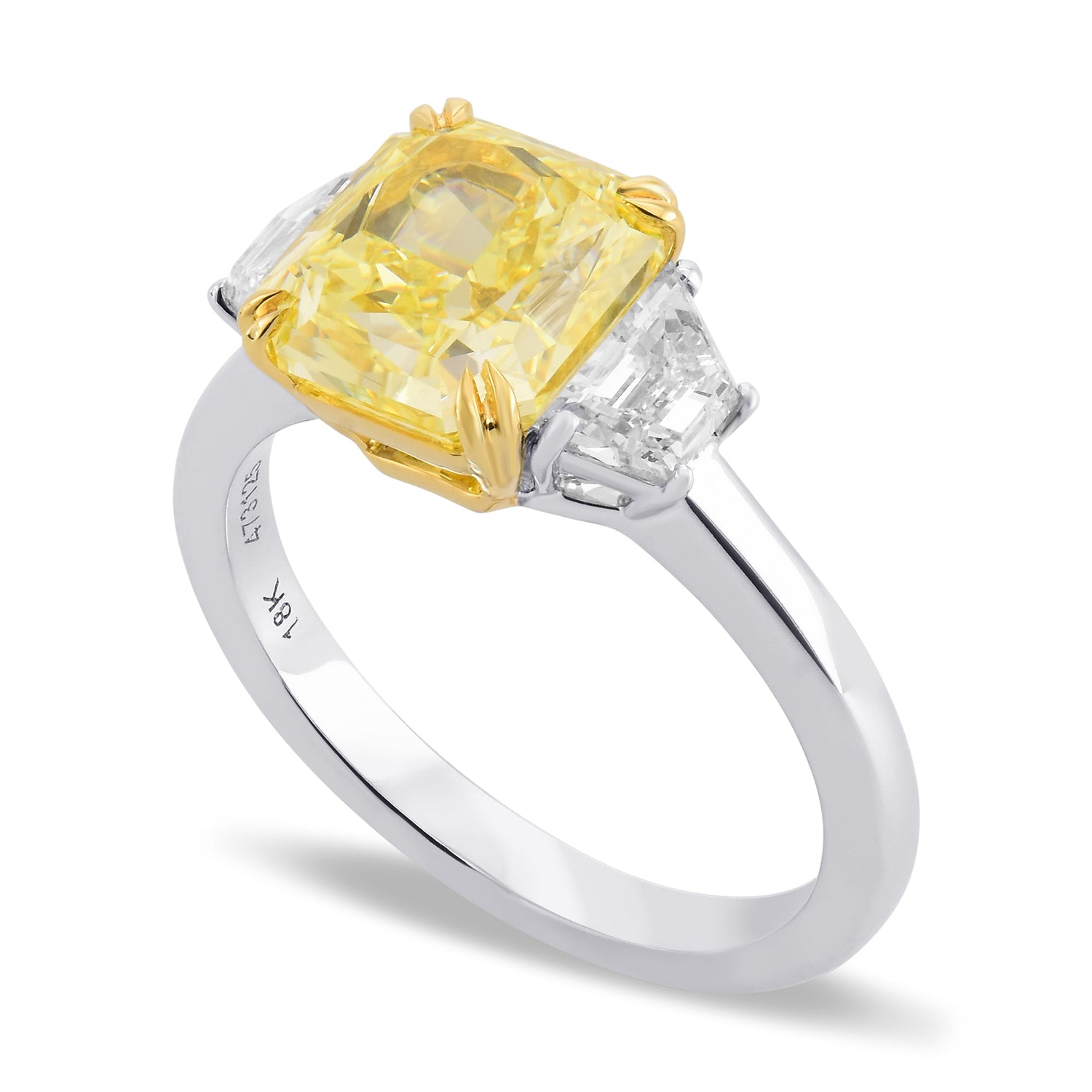 Fancy Intense Yellow Radiant & Trapezoid 3 Stone Diamond Ring