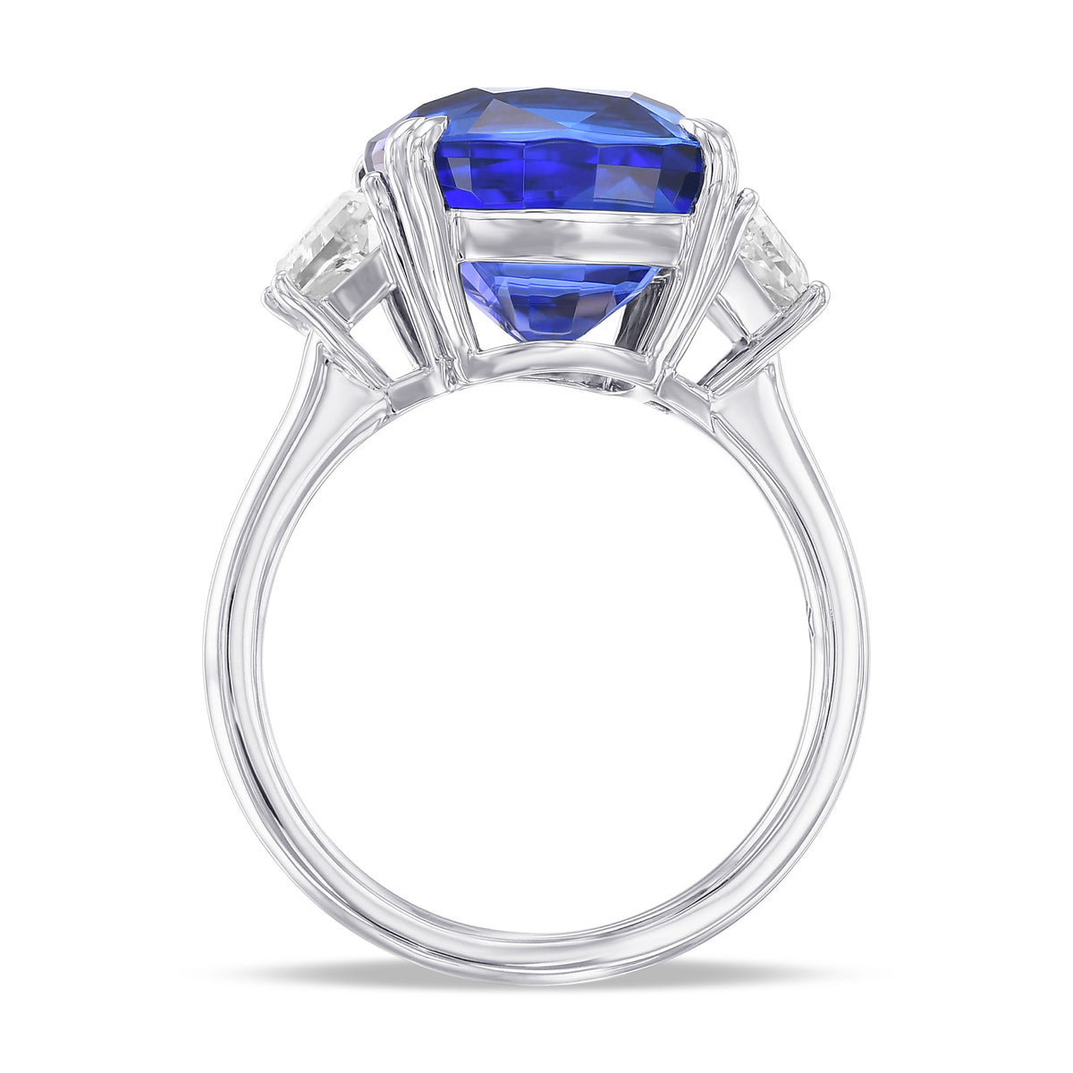 Cushion Tanzanite & Trapezoid Diamond 3 Stone Ring