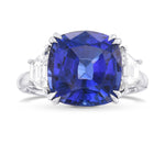 Cushion Tanzanite & Trapezoid Diamond 3 Stone Ring