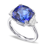 Cushion Tanzanite & Trapezoid Diamond 3 Stone Ring