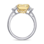 Fancy Light Yellow Radiant and Trapezoid Three Stone Diamond Ring 
