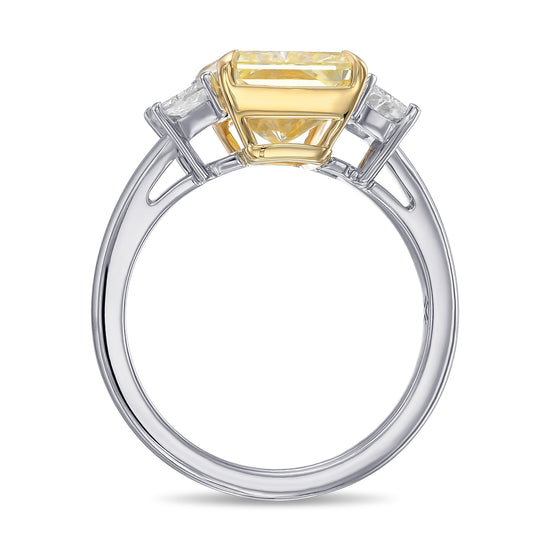 Fancy Light Yellow Radiant and Trapezoid Three Stone Diamond Ring 