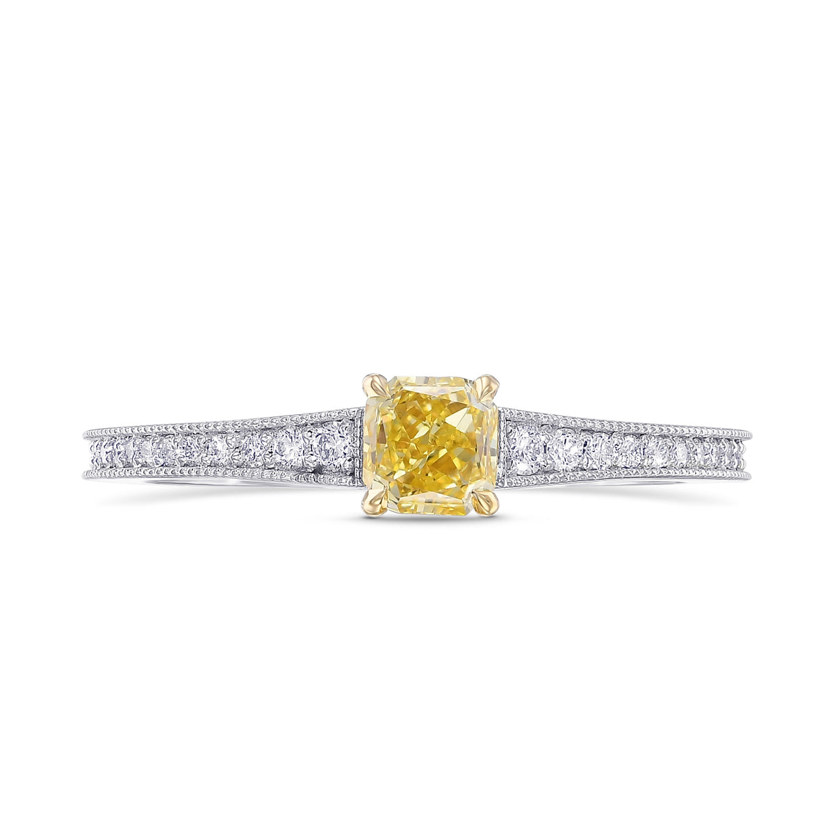 Fancy Intense Yellow Radiant Side-stone Diamond Ring
