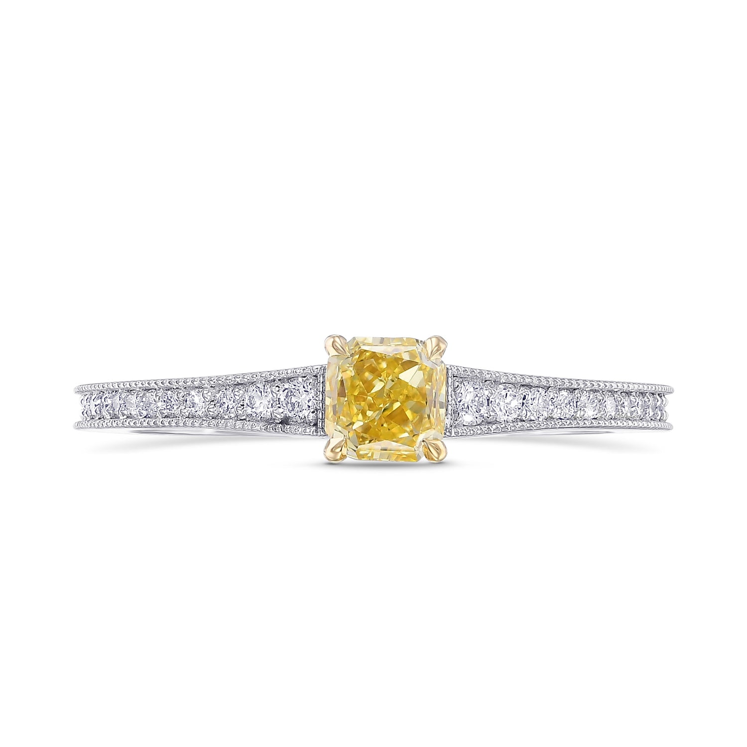 Fancy Intense Yellow Radiant Side-stone Diamond Ring