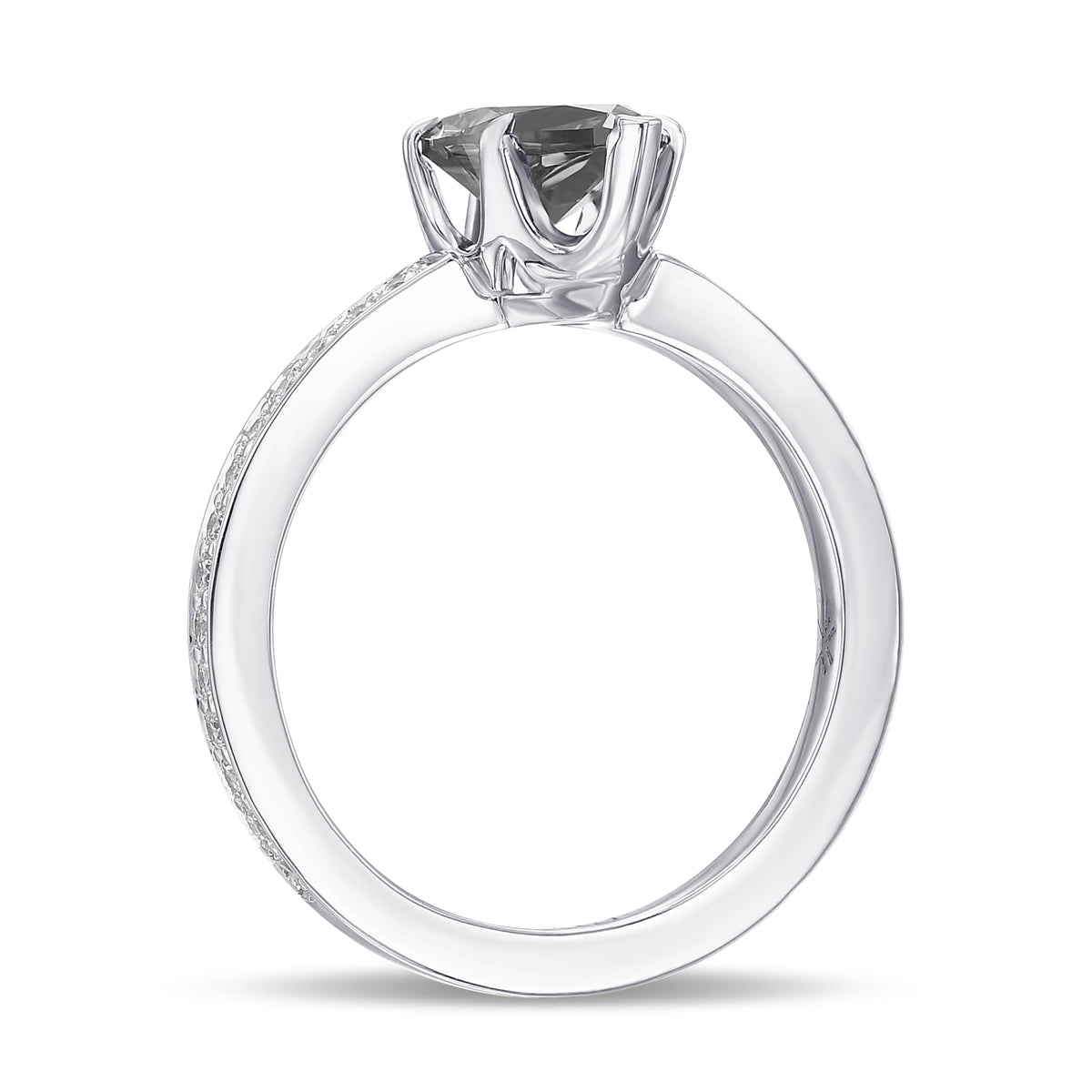 Fancy Dark Greenish Gray Side-stone Pear Diamond Ring