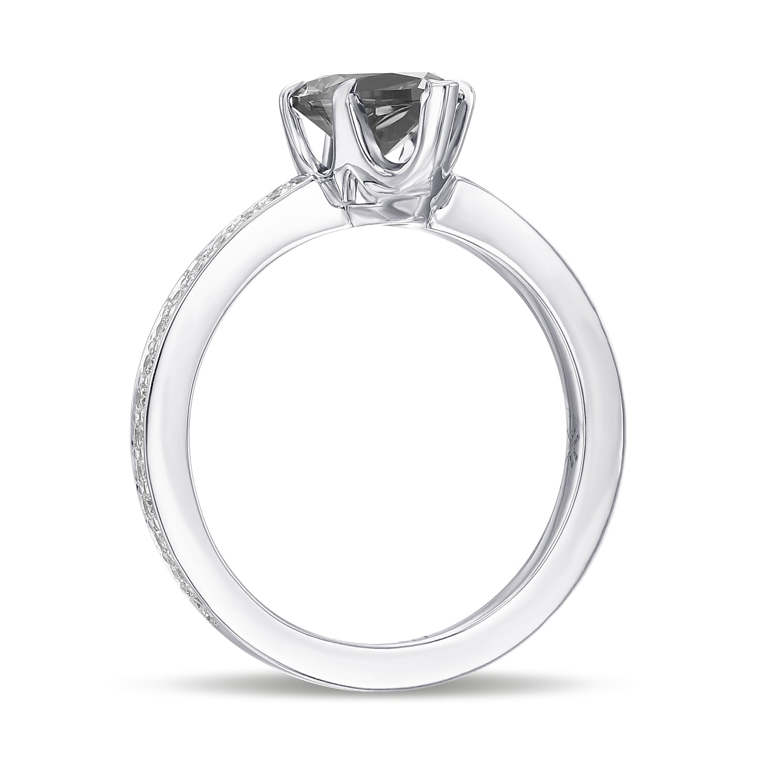 Fancy Dark Greenish Gray Side-stone Pear Diamond Ring