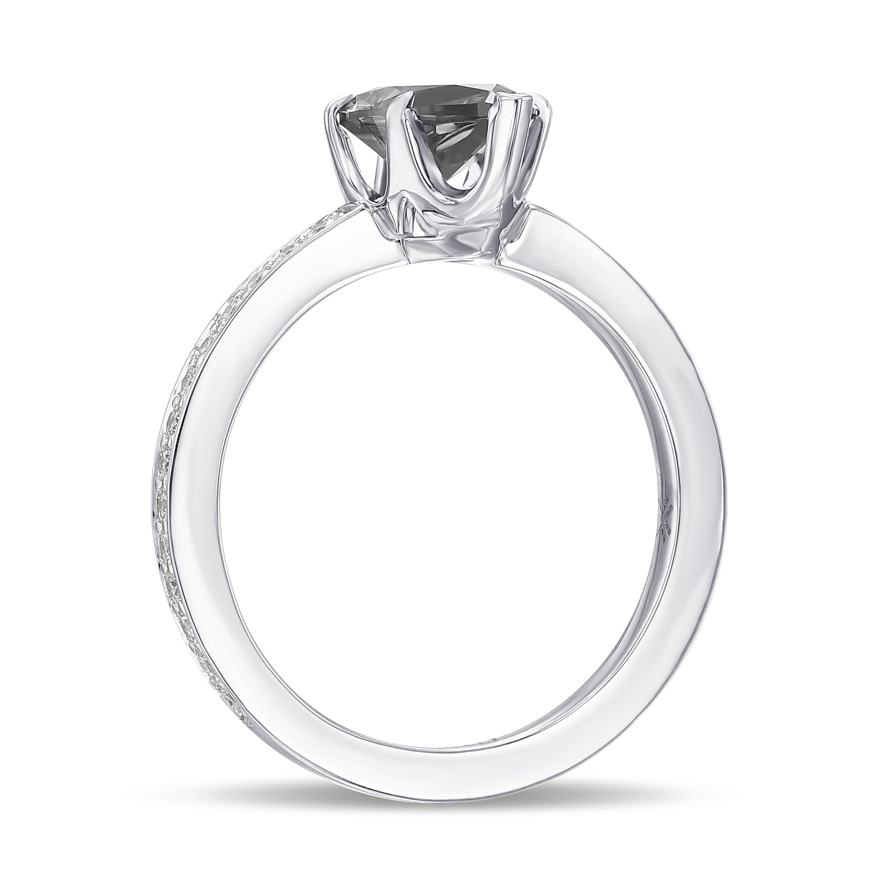 Fancy Dark Greenish Gray Side-stone Pear Diamond Ring