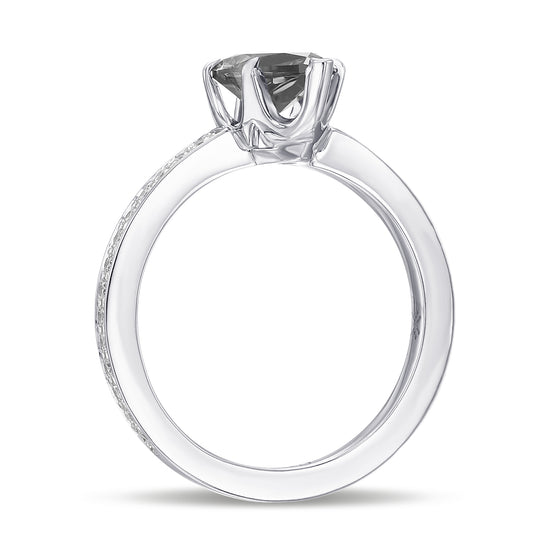 Fancy Dark Greenish Gray Side-stone Pear Diamond Ring