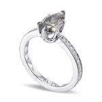 Fancy Dark Greenish Gray Side-stone Pear Diamond Ring