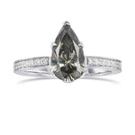 Fancy Dark Greenish Gray Side-stone Pear Diamond Ring