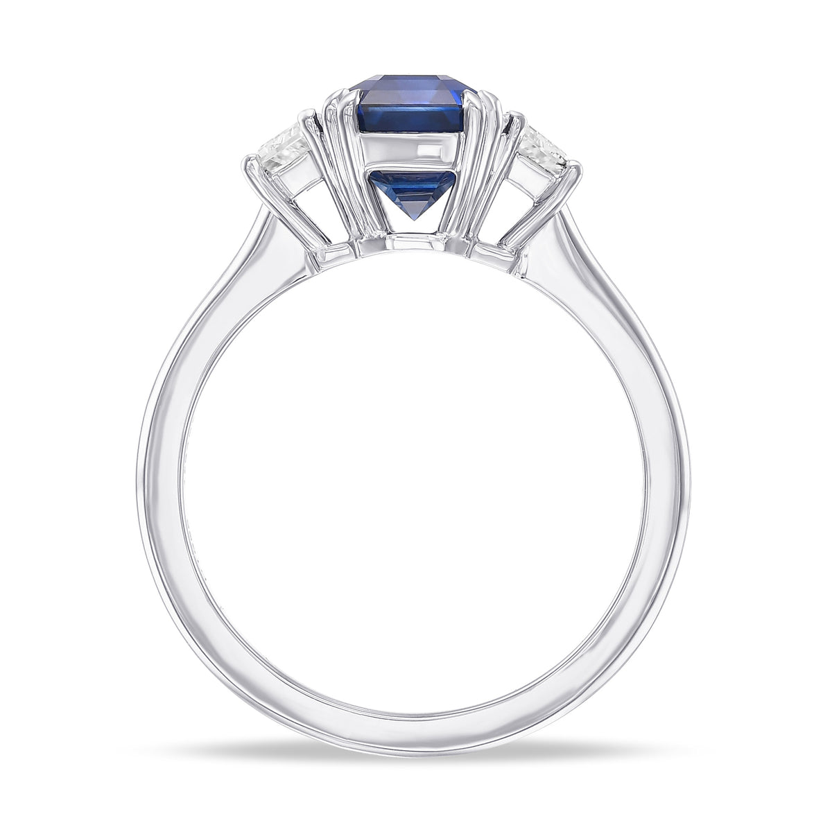 Emerald Sapphire and Trapezoid Diamond 3-Stone Ring 