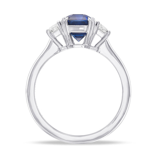 Emerald Sapphire and Trapezoid Diamond 3-Stone Ring 