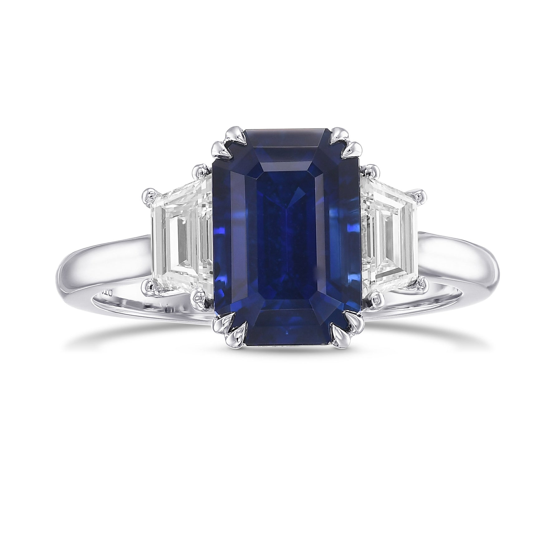 Emerald Sapphire and Trapezoid Diamond 3-Stone Ring 