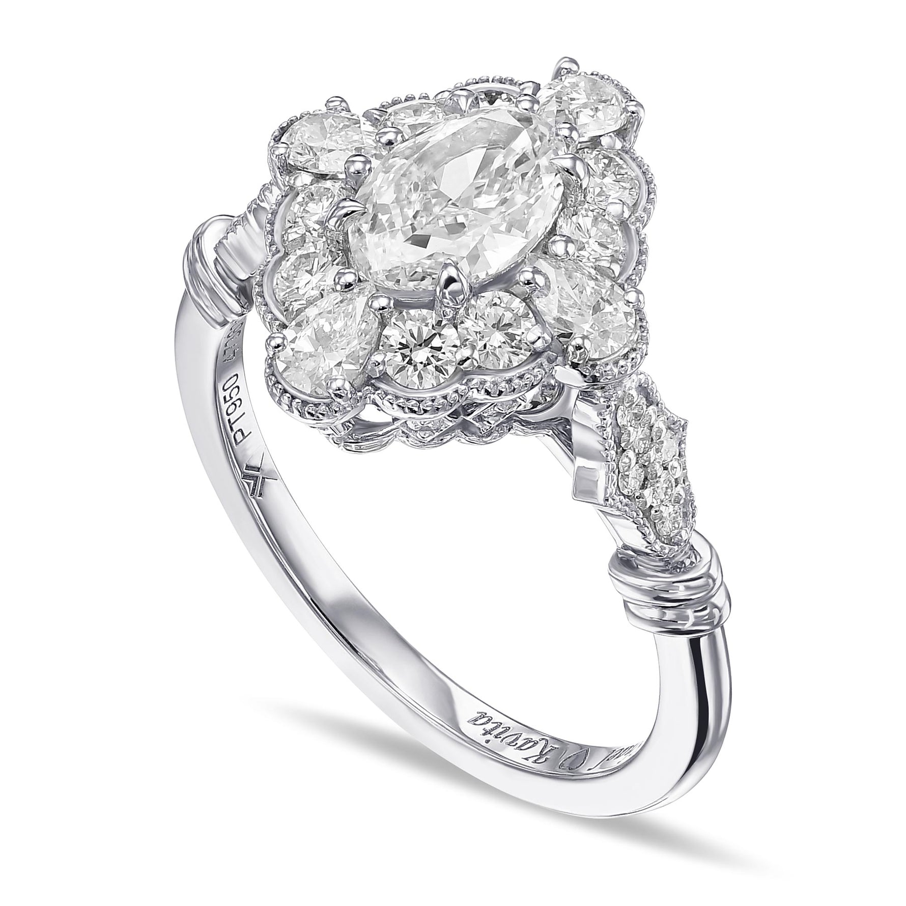 Oval Extraordinary Diamond Halo Side stone Ring