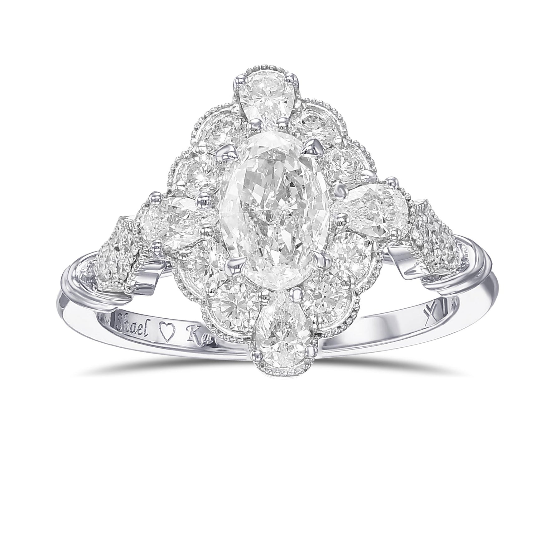 Oval Extraordinary Diamond Halo Side stone Ring