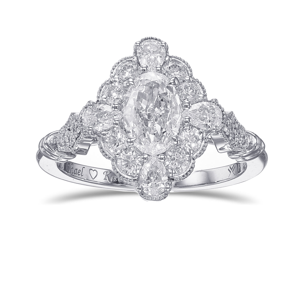 Extraordinary Oval Diamond Halo side stones Ring