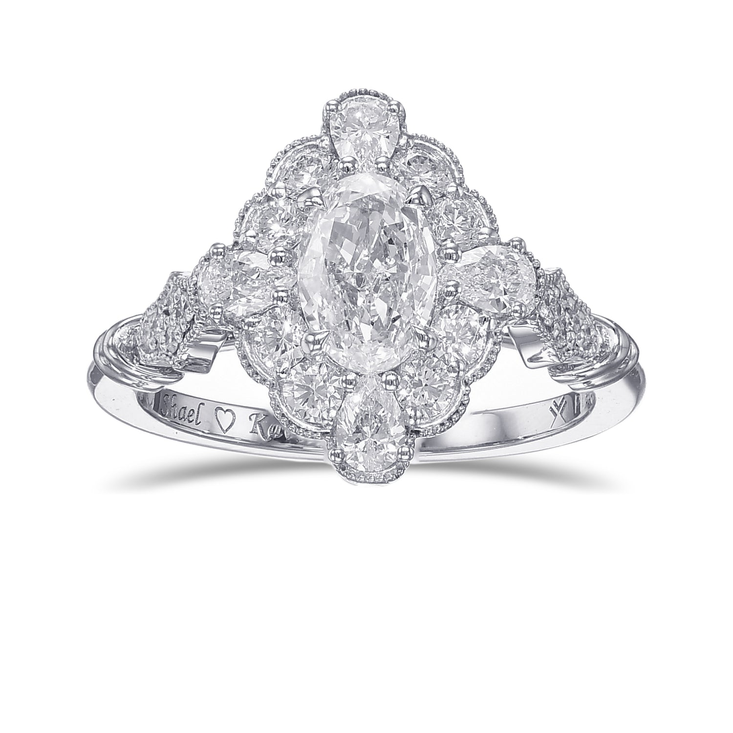 Extraordinary Oval Diamond Halo side stones Ring