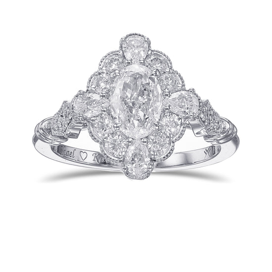 Extraordinary Oval Diamond Halo side stones Ring