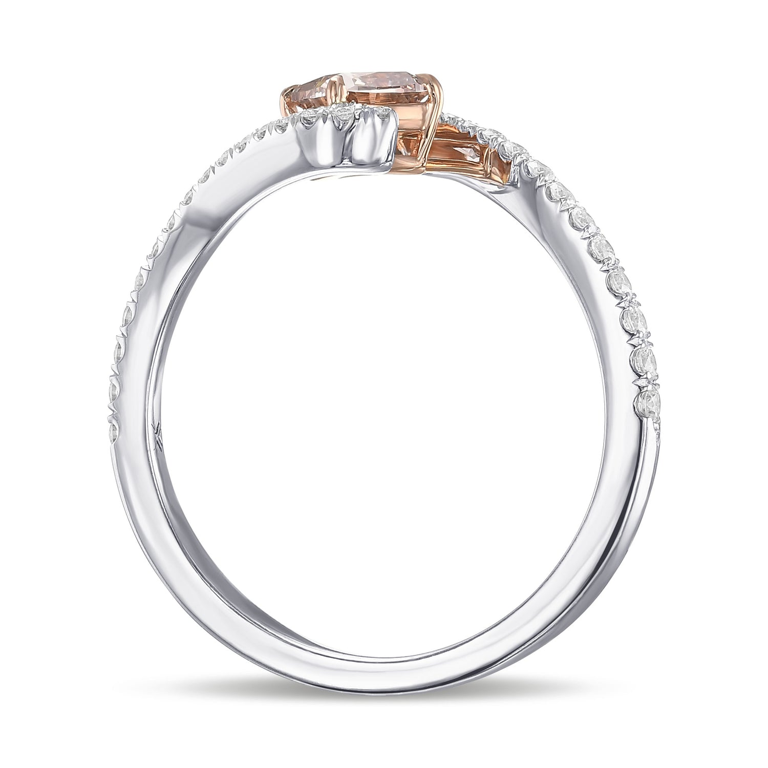 Fancy Pinkish Brown Cushion Side-stone Diamond Ring