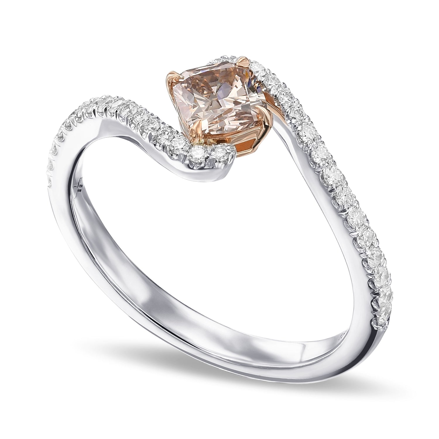 Fancy Pinkish Brown Cushion Side-stone Diamond Ring
